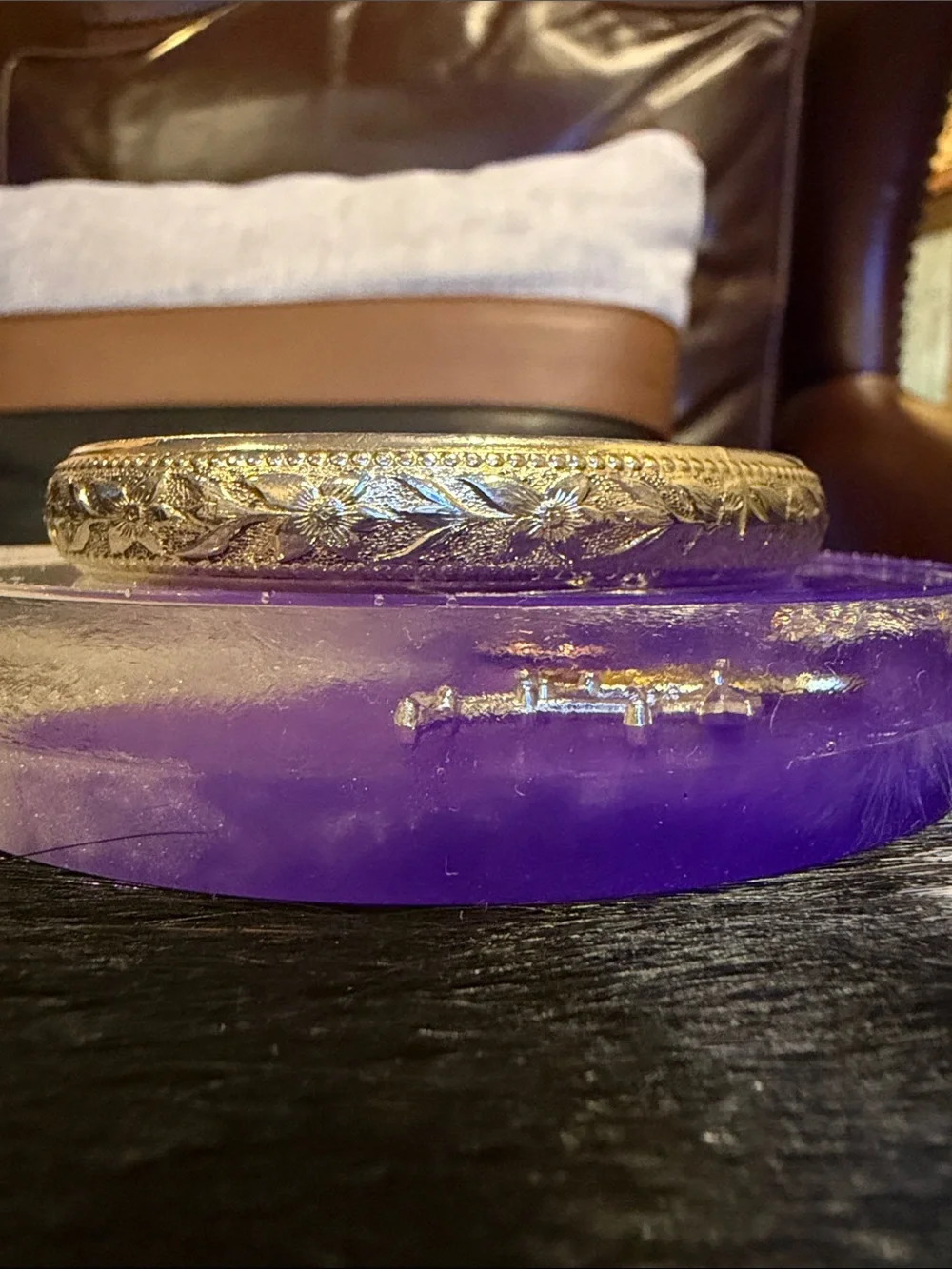 WHITING & DAVIS CO -Ornate Gold-Trimmed Engraved Bangle Bracelet for Women